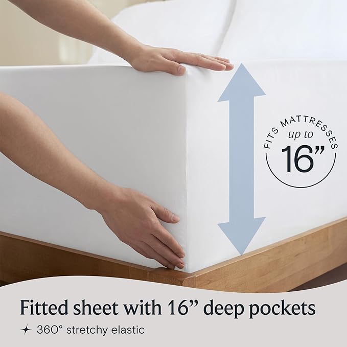 LuxClub 4 PC King Sheet Set, Deep Pockets Wrinkle Free Cooling Bed Sheets Hotel Bedding for Women, Men, Includes 1 Fitted Sheet, 1 Flat Sheet and 2 Pillowcases-Silky Soft White