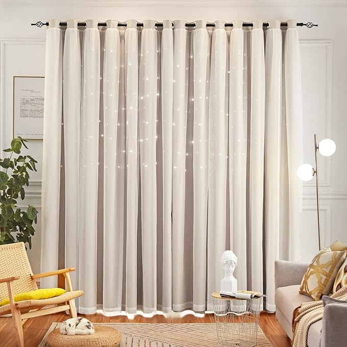 Star Blackout Curtains for Bedroom - Cream & Ivory, 108 Inch Long 2 Panel Set, 52 x 108 Inch