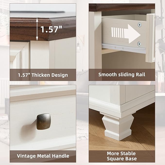 SAVOR LIFE Farmhouse End Tables Living Room Set of 2, Rustic Wood Nightstand with 1 Drawer, Bedside Table with Open Shelf for Bed Room, Side Table for Living Room, White