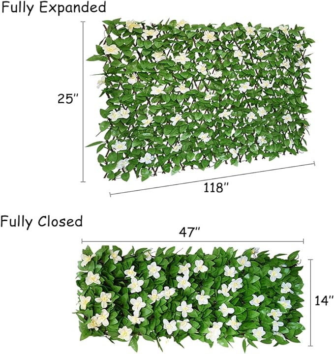 Sumery Expandable Fence Privacy Screen for Balcony Patio Outdoor,Decorative Faux Ivy Fencing Panel,Artificial Hedges (Single Sided Leaves) (2, White Flowers)