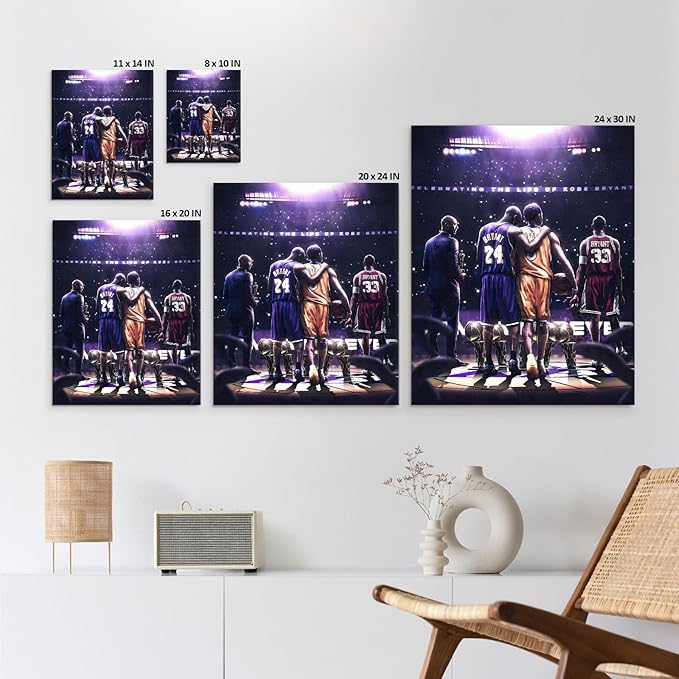 Kobe Bryant Legacy Canvas Wall Art Print Poster, Iconic Inspirational Sports Picture Artwork, Motivational Mamba Mentality Painting Wall Decor for Office Gym Home Living Room Bedroom, Framed 16x20inch
