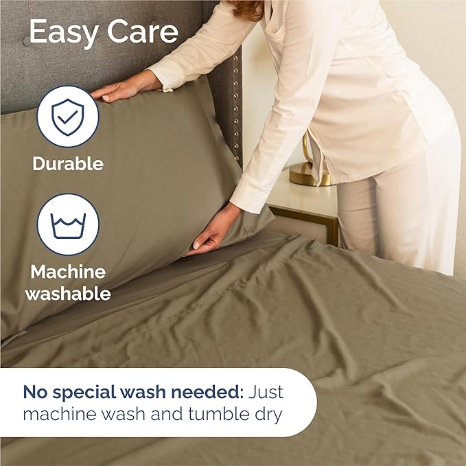 Twin 4 Piece Sheet Set - Cooling, Comfy & Breathable - Hotel Luxury Bedding, Includes Fitted Sheet for Women, Men, Kids and Teens - 1 Flat, 1 Fitted Sheet, 2 Pillowcases with Deep Pockets - Khaki