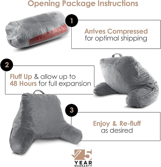 Nestl Reading Pillow for Kids & Teens with Shredded Memory Foam, Backrest Pillows for Reading, Watching, and Gaming, Use on The Couch, Bed, or Floor, Adjustable Support with Washable Cover Grey