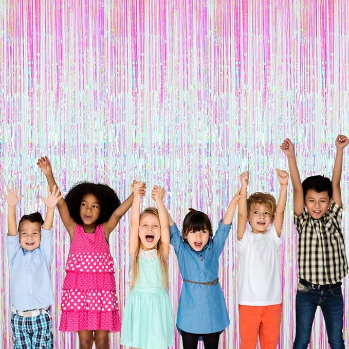 GOER 3.2 ft x 9.8 ft Metallic Tinsel Foil Fringe Curtains Party Photo Backdrop Party Streamers for Birthday,Graduation,New Year Eve Decorations Wedding Decor (3 Packs,Multicolor)