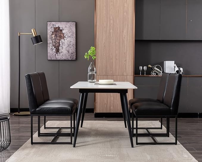 CIMOTA Black Modern Dining Chairs Set of 8, Leather Dining Room Chairs Upholstered Armless Guest Side Chair with Black Base for Dining Room/Kitchen, 8PCS