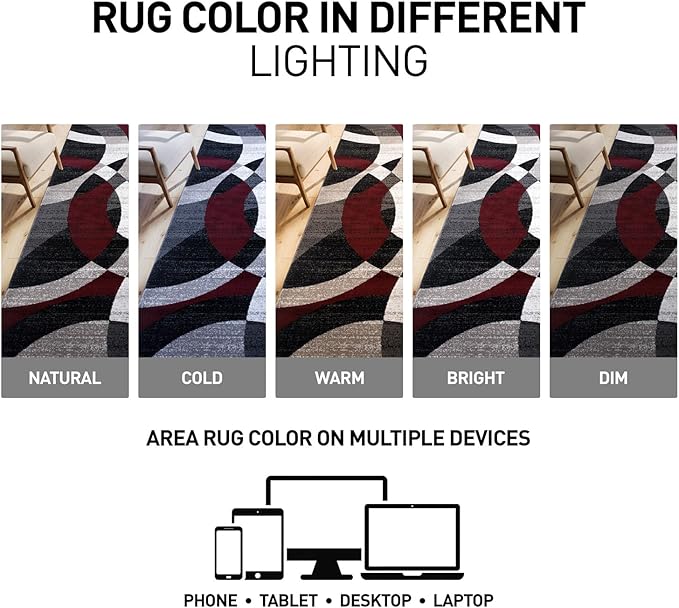 Rugshop Red Modern Geometric Indoor Area Rug, Overlapping Circle Pattern, Fade Resistant, Non-Shedding, for Living Room, Bedroom and Home Office, 5'3" x 7'3"