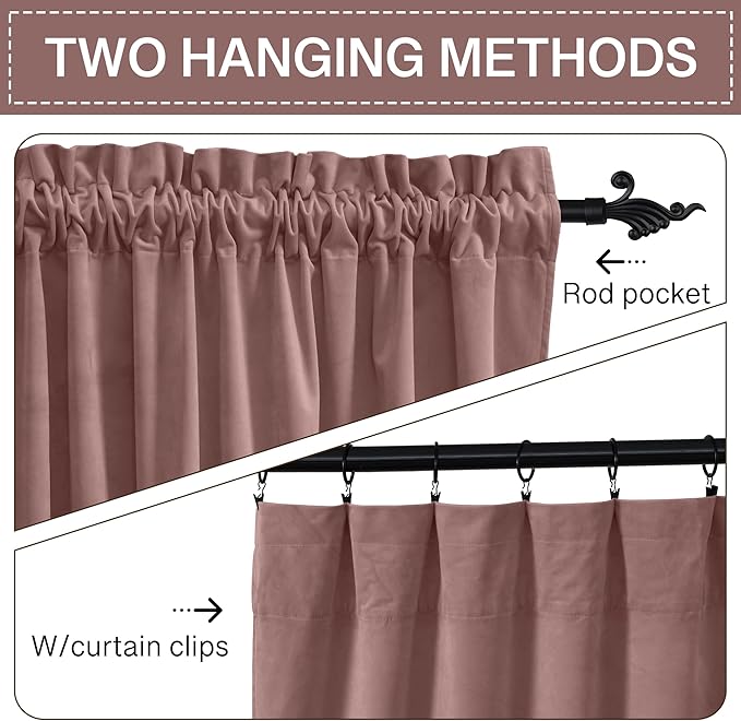 StangH Wild Rose Velvet Curtains 105 inches Romantic Thermal Insulated Drapes for Living Room, Soft Noise Reducing Curtains for Bedroom, W52 x L105, 2 Panels