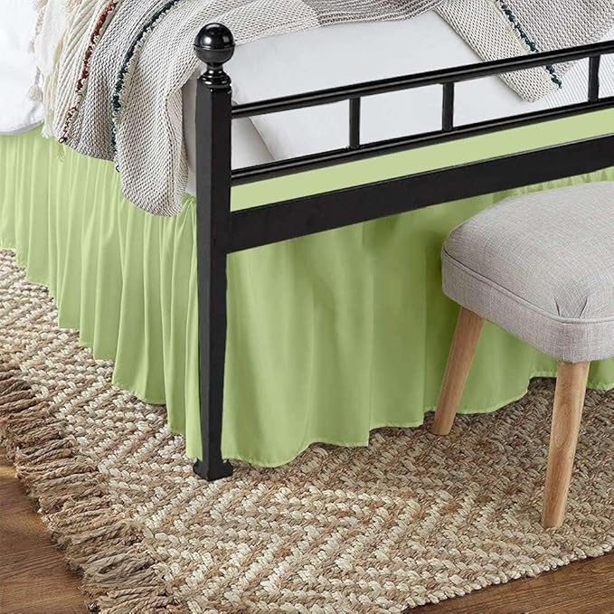Sage Solid Ruffled Bed Skirt Full-16 Inch Drop Split Corner, Microfiber Bedskirt with Platform Three Sided Coverage