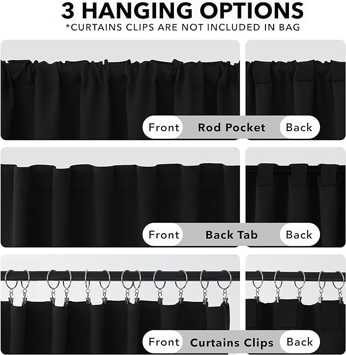 Deconovo Blackout Curtains, Thermal Insulated, W42 x L63 2 Panels, Back Tab, Machine Washable, Room-Darkening Drapes for Bedroom/Living Room Black