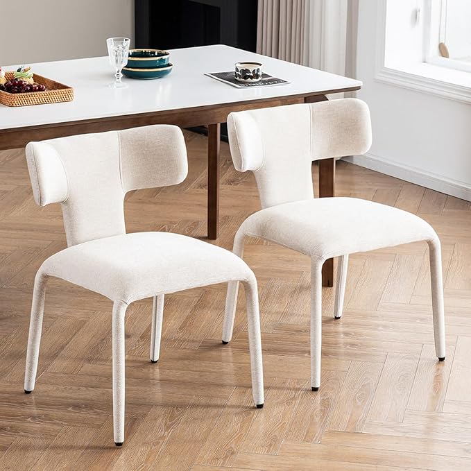 Kidol & Shellder Dining Chairs Set of 4,Modern Upholstered Fabric Dining Room Chairs with Curved Barrel Back,Armless Kitchen Chairs with Metal Legs and Padded Seat for Living Room and Bedroom Beige