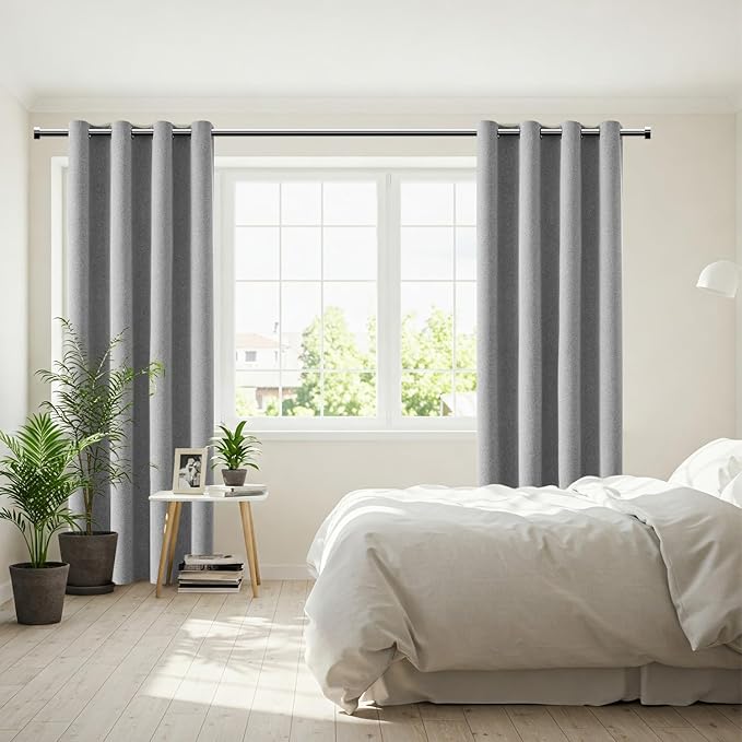 ChrisDowa 100% Blackout Grey Solid Curtains 96 Inches Long 2 Panels for Bedroom Living Room,Farmhouse Room Darkening Thermal Insulated Soundproof Grommet Top Window Treatment Drapes,52x96