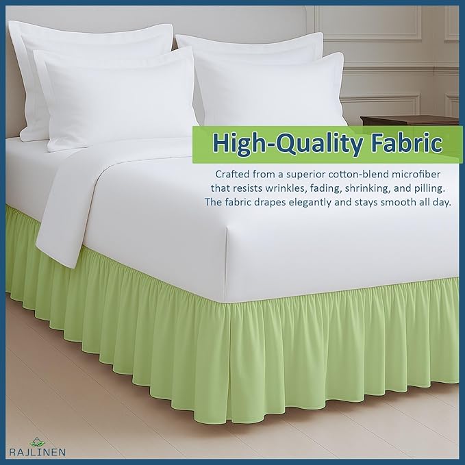 Rajlinen Ruffled Bed Skirt Twin XL, 24 Inch Drop Dust Ruffle with Split Corners, 100% Microfiber Bedskirt with Platform, Three-Sided Coverage Ruffled Gathering Design, Sage