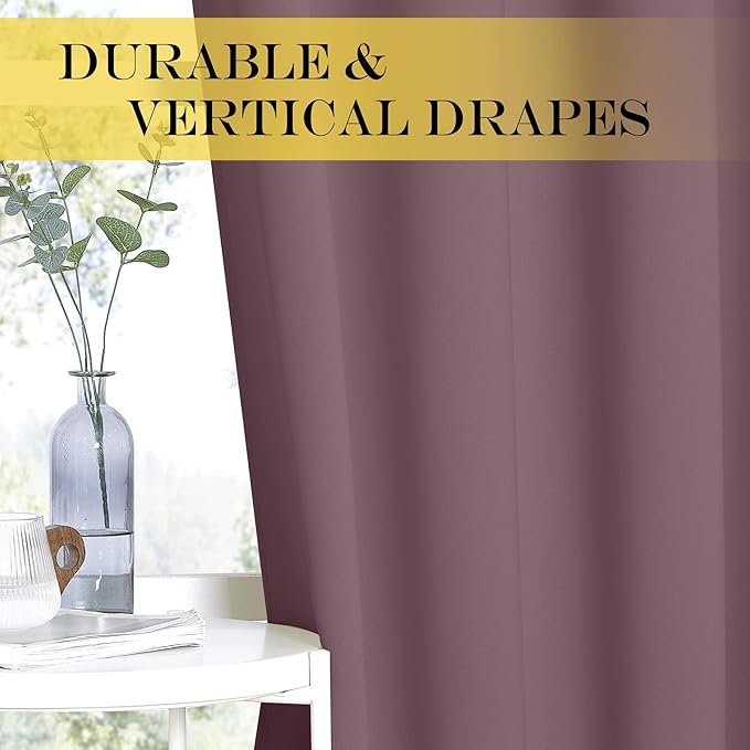 NICETOWN Blackout Curtains 120 inch Length for Sliding Glass Door, Grommet Thermal Insulated Room Darkening Sound Reducing Drapes for Room Divider, 1 Panel, W52 x L120, Dry Rose