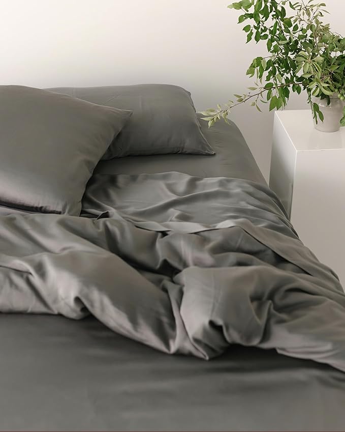 Cozy Earth Luxury Bed Sheet Set - 100% Viscose from Bamboo Fabric, Ultra-Soft & Breathable, Fits Regular & Deep Pocket Mattresses up to 20" - 4 Pieces California King Sheet Set Charcoal Grey