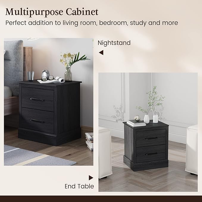 Giantex Farmhouse Nightstand, Wood Bedside Table with 2 Storage Drawers, Compact Floor Night Stand End Table, Accent Sofa Side Table for Bedroom, Grey Oak