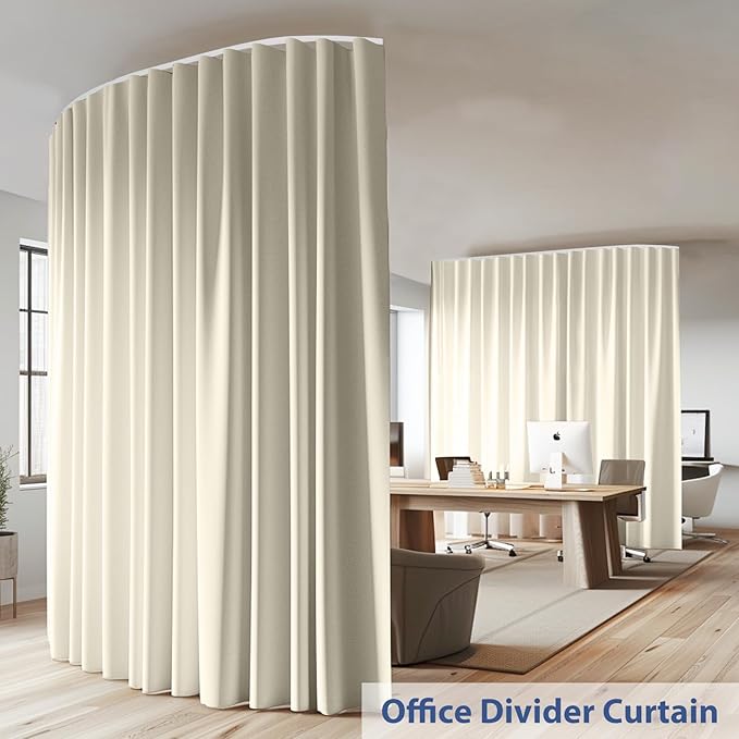 Room Divider Ceiling Mounted Curtains Track Sets Extra Wide Blackout Curtain Flexible Tracks for Bedroom Privacy Partition Separator, 1 Panel Beige Drape and White Rail, W10 x H10ft