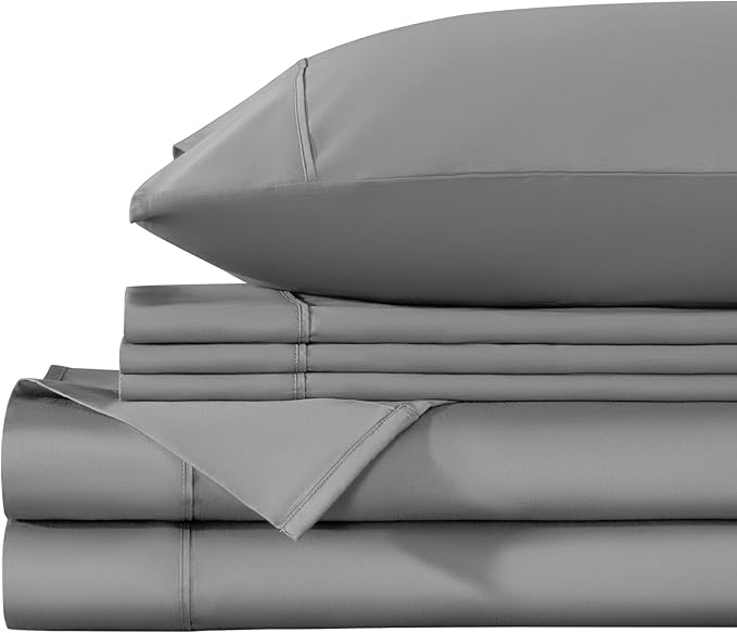 LBRO2M 1000 Thread Count 100% Egyptian Cotton Sheets Set 6 Piece Sets California King Bed Sheet Deep Pocket Sheet Set 16" Soft Comfortable All Season (California King, Gray)