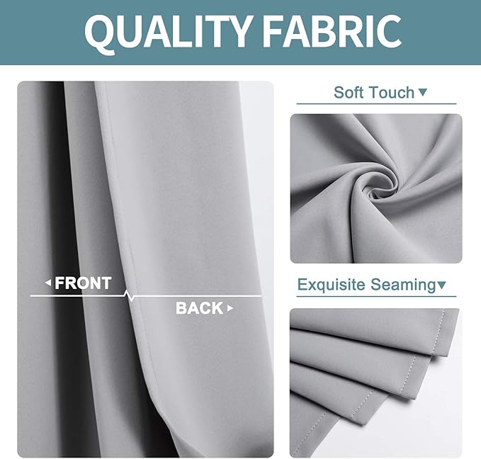 ChrisDowa Blackout Curtains 70 inches Wide for Bedroom - 2 Panels Set Extra Wide Grommet Thermal Insulated Room Darkening Curtains for Living Room (Light Grey, 70 x 84 Inch)