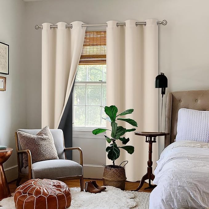 BGment Thermal Insulated 100% Blackout Curtains 84 Inch Length 2 Panels, Total Light Blocking Curtains for Bedroom, Grommet Window Drapes with Thick Black Liner, 42 Inch Wide Each Panel, Champagne