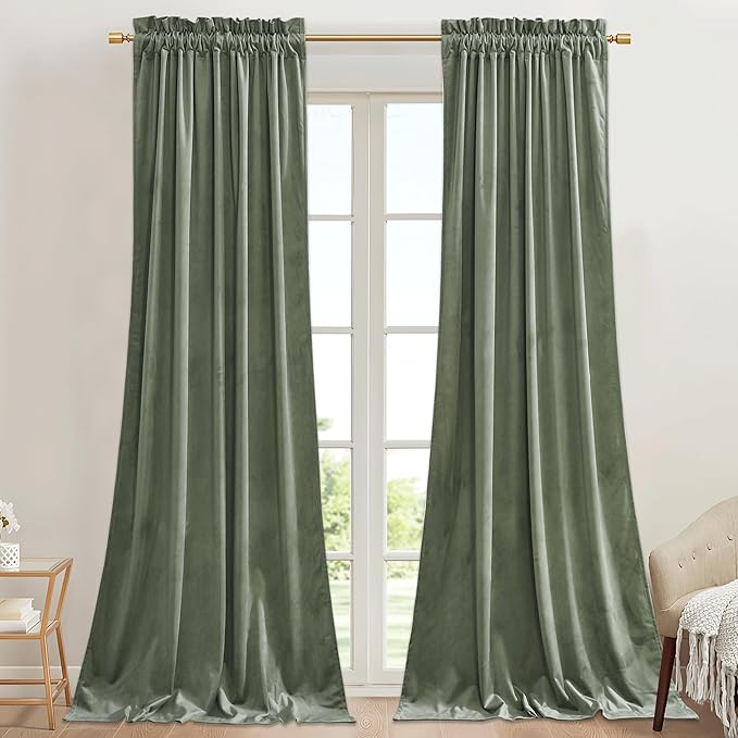 StangH Sage Green Curtains 84 inches Long, Super Soft Thick Velvet Privacy Light Blocking Window Drapes for Doorway Living Room Nursery Kids Bedroom Decor, W42 x L84, 2 Panels