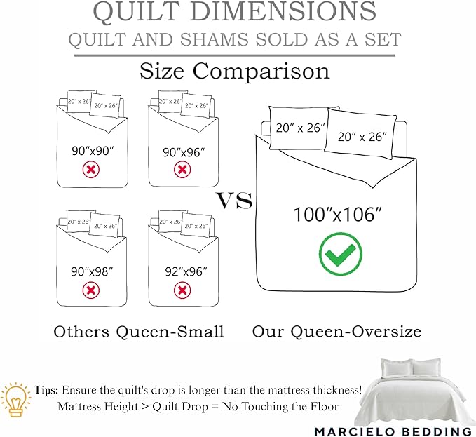 MarCielo 3-Piece 100% Cotton Oversized Bedspread Lightweight Quilt Coverlet Embroidery Farmhouse Bedding Set T0 (Yellowish Beige, Oversized Queen (100"x106"))
