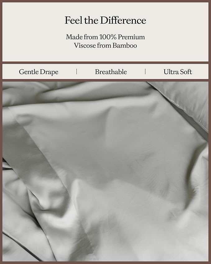 Cozy Earth Luxury Bed Sheet Set - 100% Viscose from Bamboo Fabric, Ultra-Soft & Breathable, Fits Regular & Deep Pocket Mattresses up to 20" - 4 Pieces King Sheet Set Gray