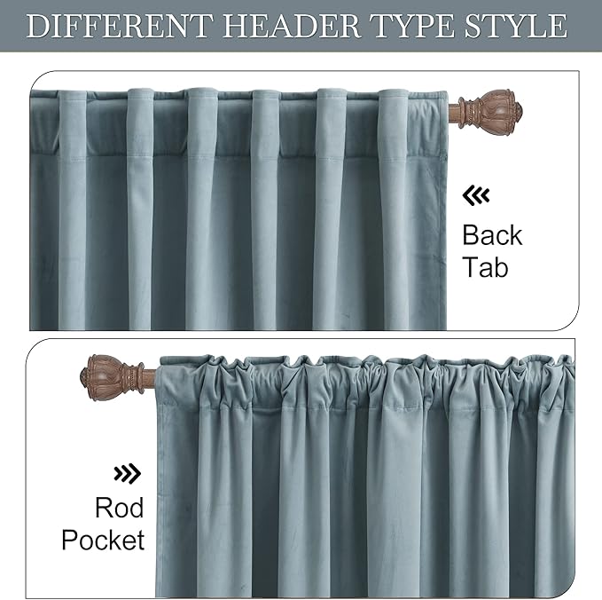 RYB HOME Stone Blue Velvet Curtains 94 inches, Back Tab Soft Fabric Room Darkening Thermal Insulated Luxurious Home Decor Curtains for Living Room Bedroom, W 52" x L 94", 2 Panels Set