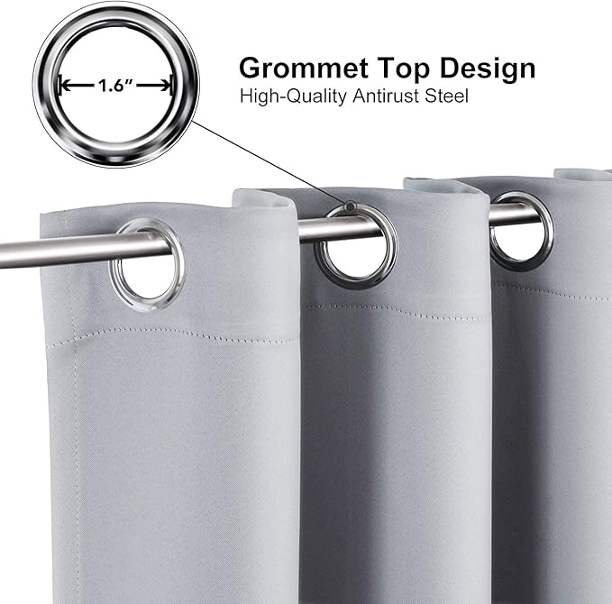ChrisDowa Grommet Blackout Curtains for Bedroom and Living Room - 2 Panels Set Thermal Insulated Room Darkening Curtains (Light Grey, 52W x 95L)