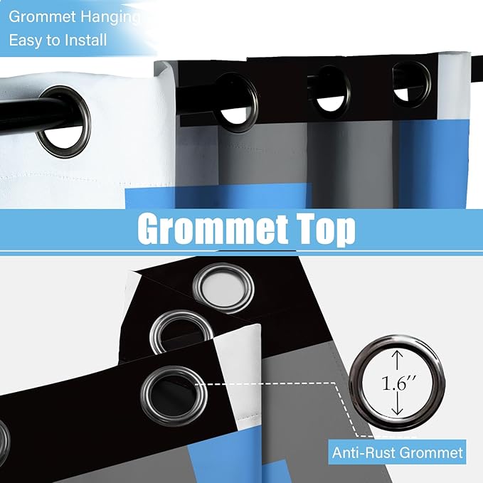 Light Blue 100% Blackout Curtains for Bedroom 72 inch Length 2 Panels Set Grey Modern Abstract Geometric Black Out Curtains Insulated Room Darkening Window Drapes for Living Room, 52Wx72L