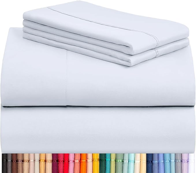LuxClub 4 PC Sheet Set Bed Sheets Deep Pockets 16" Eco Friendly Wrinkle Free Cooling Machine Washable Hotel Bedding Silky Soft - Baby Blue Full