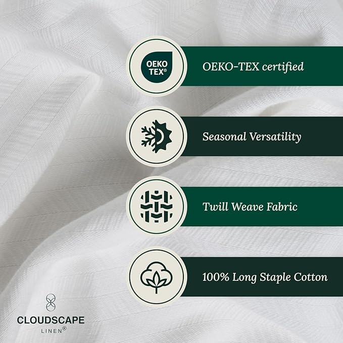 Cloud Scape Linen 100% Cotton Blanket Twin 68x92 White - Cozy Herringbone Weave, Fits Up to Twin XL Size Beds, Breathable Softness, All-Season Warmth, Winter Blanket, Bedding Gift Choice