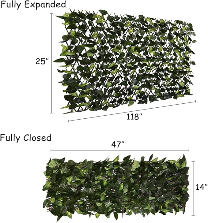 GLANT Expandable Fence Privacy Screen for Balcony Patio Outdoor,Decorative Faux Ivy Fencing Panel,Artificial Hedges (Single Sided Leaves) (2, Green-Verdant)
