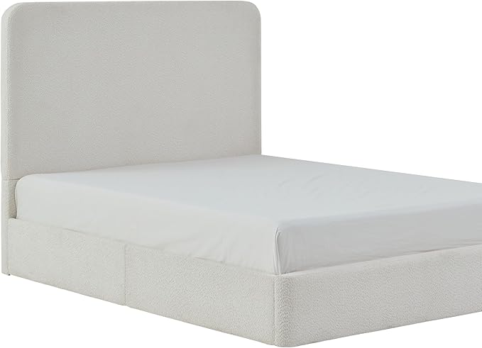 King Size Upholstered Bed Frame, 52" High Headboard Wingback Bedframes, Canter Tall Headboard Floor Platform Beds, No Box Spring Needed No Noise/Easy Assembly/Minimalist, Pearl White Chenille