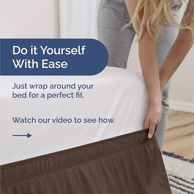Wrap Around Dust Ruffle Bed Skirt - Brown - for Queen Size Beds with 18 Inch Drop - Easy Fit Elastic Strap - Adjustable Pleated Bedskirt w/Brushed Fabric - Wrinkle Free - for Women, Men, Kids & Teens