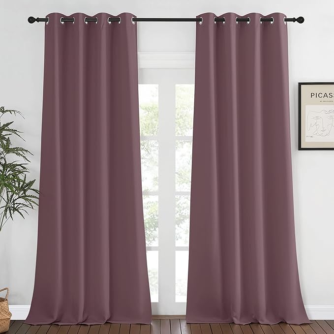 NICETOWN Blackout Window Curtain 90 inch Length - Room Darkening Thermal Insulated Grommet Large Window Treatment Light Blocking for Bedroom/Doorway (Dry Rose, 1 Panel, W52 x L90)