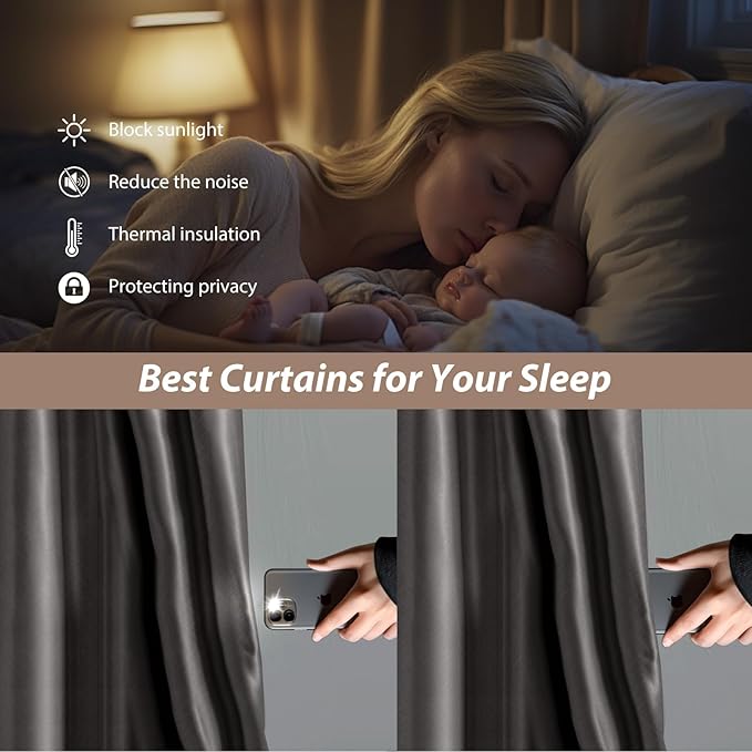 Room Divider Curtains with Ceiling Curtain Track Set Window Curtain for Bedroom,Living Room Total Blackout Thermal Insulated Privacy Ceiling Track Curtain W 9 × H 9 FT Grey drape&Black track