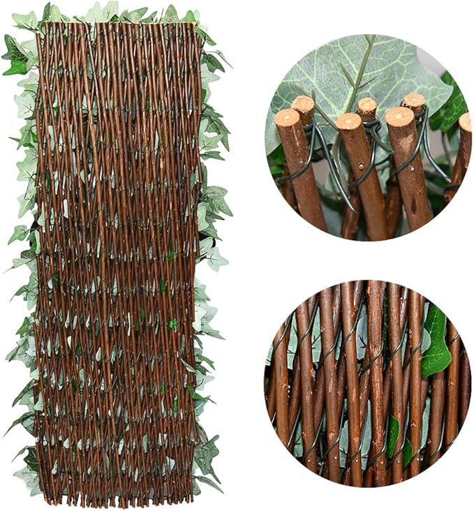 Sumery Expandable Fence Privacy Screen for Balcony Patio Outdoor,Decorative Faux Ivy Fencing Panel,Artificial Hedges (Single Sided Leaves) (1, Green-Ivy)