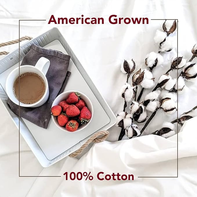 Red Land Cotton Luxury Sheet Set | 100% American Grown Cotton Basics | Premium Hotel Ultra-Soft Lightweight 4 Piece USA Made Deep Pocket Fitted, Flat Sheet, & Pillowcases Percale Weave (King/White)