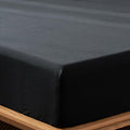 MooMee Fitted Bottom Sheet Only 100% Washed Cotton Linen Like Textured Breathable Durable Soft Comfy Deep Pocket Fits Mattress up to 17" (Black, King)