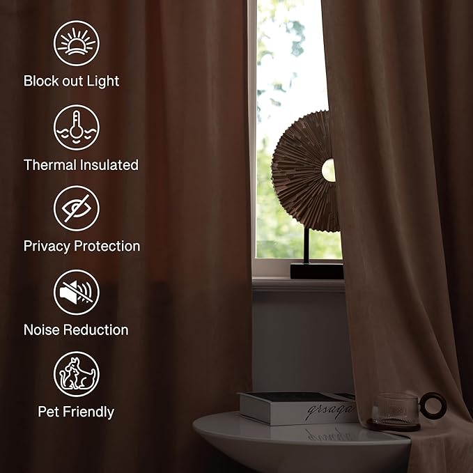 StangH Blush Beige Velvet Curtains for Nursery Girls Bedroom Room Darkening Thermal Insulated Privacy Window Drapes for Sliding Patio Door Living Room, W62 x L90, 2 Panels