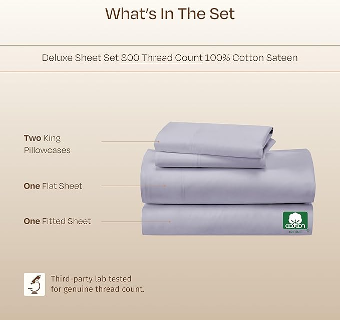 California Design Den Luxury King Size Sheets Set - 800 Thread Count, 100% Cotton Sheets, Soft Sateen, Deep Pockets Bedding Set - Lavender
