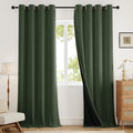 100% Blackout Curtains for Bedroom 90 inch Length 2 Panels Set, Farmhouse Linen-Look Textured Full Light Blocking Room Darkening Thermal Insulated Drapes for Living Room (W52xL90, Olive)