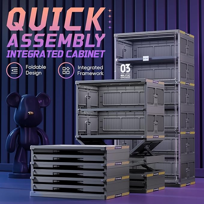 JEKO&JEKO 8-Tier Foldable Shoe Storage Cabinet with Magnetic Doors, Large Collapsible Shoe Rack Organizer for Entryway, Fits Up to 16 Pairs, Black