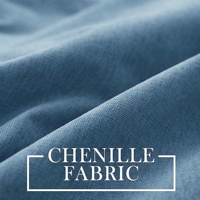 Macochico Thermal Blackout Chenille Curtains 100% Blackout Window Draperies for Living Room Bedroom Auditorium Banquet Hotel Ashtray Blue Curtains with Tieback Classic Home Decor 72" Wx102 L 1 Panel