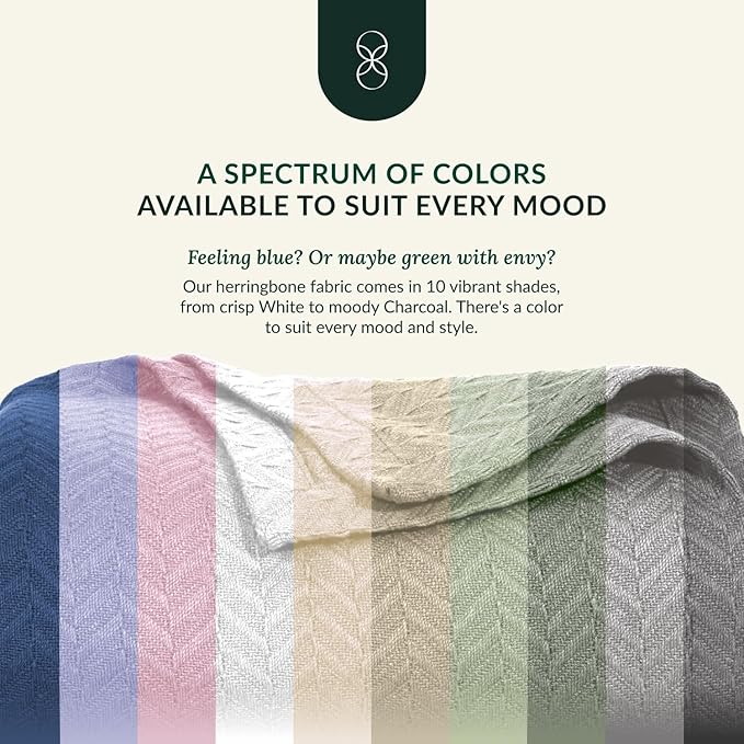 Cloud Scape Linen 100% Cotton Blanket King 92x108 White - Cozy Herringbone Weave, Fits Up to Cal King Beds, Breathable Softness, All-Season Warmth, Heavy Layering Winter Blanket