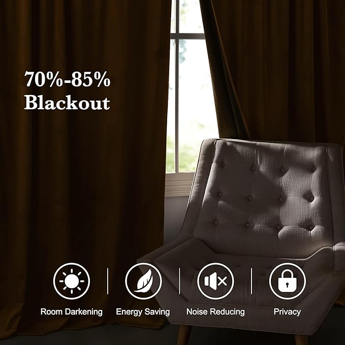 RYB HOME Luxurious Bronze Velvet Curtain Panels for Living Room Bedroom, Heavy Duty Thermal Insulated Floor-Length Back Tab Velvet Drapes for Vintage Decor, 52" W x L96 L, 2 Panels Set