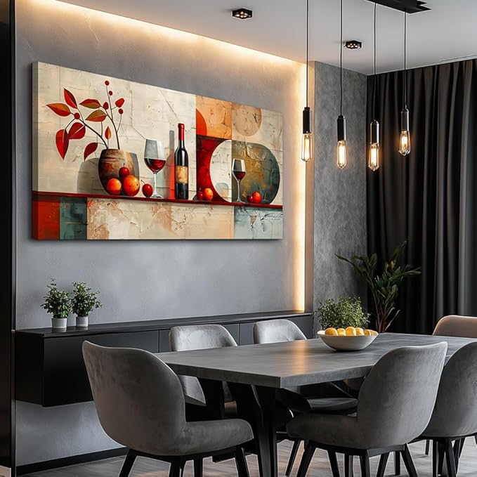 ERQINHUA Large Canvas Wall Decor For Kitchen Wall Art For Living Room Dining Room Decorations Wine Glass Still Life Abstract Picture Artwork Pub Wall Mural Posters Home Decor Aesthetics 24"x48"
