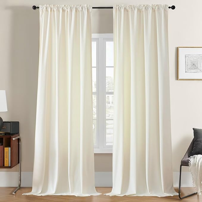 Joydeco White Velvet Curtains 120 inch Length 2 Panels, Luxury Blackout Rod Pocket Thermal Insulated Window Curtains, Super Soft Room Darkening Drapes for Living Dining Room Bedroom,W52 x L120 inches