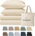 Cloud Scape Linen 100% Egyptian Cotton California King Sheet Set, 400 Thread Count,4 Pieces Luxury Bedding Set, Hotel Quality, Silky Soft, Breathable and Durable, Deep Pockets up to 17, Ivory
