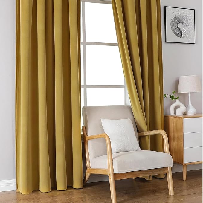 Joydeco Brown Velvet Curtains 63 inch Length 2 Panels, Luxury Blackout Rod Pocket Thermal Insulated Window Curtains, Super Soft Room Darkening Drapes for Living Dining Room Bedroom,W52 x L63 inches